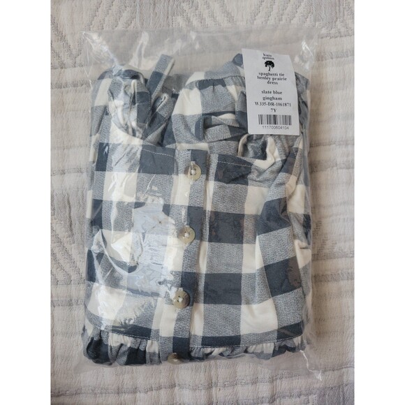 Kate quinn bamboo spaghetti tie prairie slate blue gingham 7y nwt - Picture 6 of 6